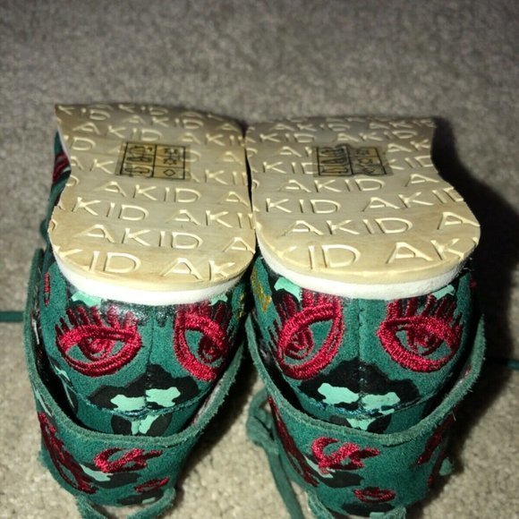 Akid Stone Leopard Leather‎ Shoes Size 4C Unisex Toddlers Girls Green Red - Picture 5 of 10